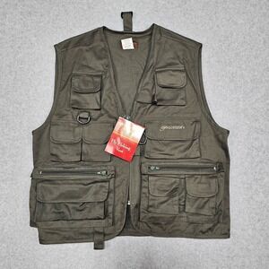 NWT Pflueger Fly Fishing Vest Size Medium Dark Green Zip Front Lots of Pockets